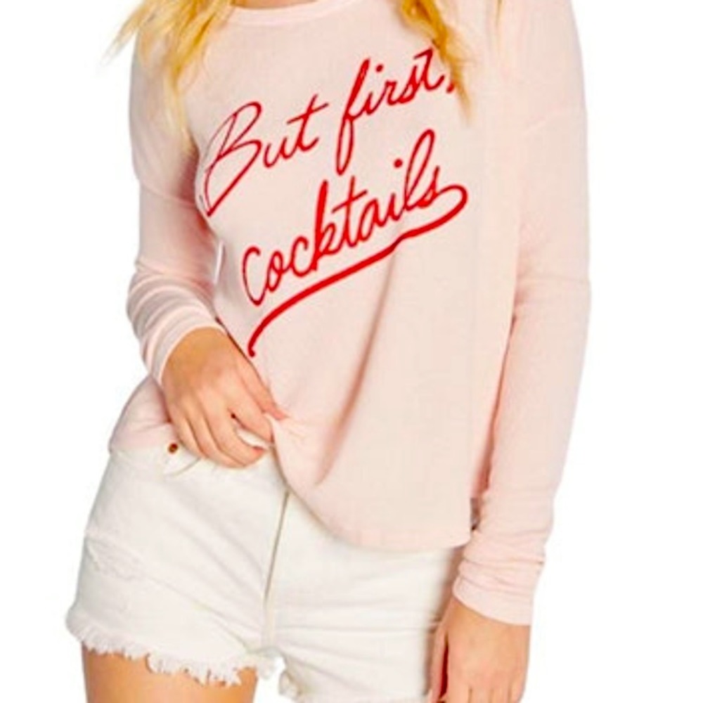WILDFOX But First Cocktails Sweatshirt in Peach Whip XL